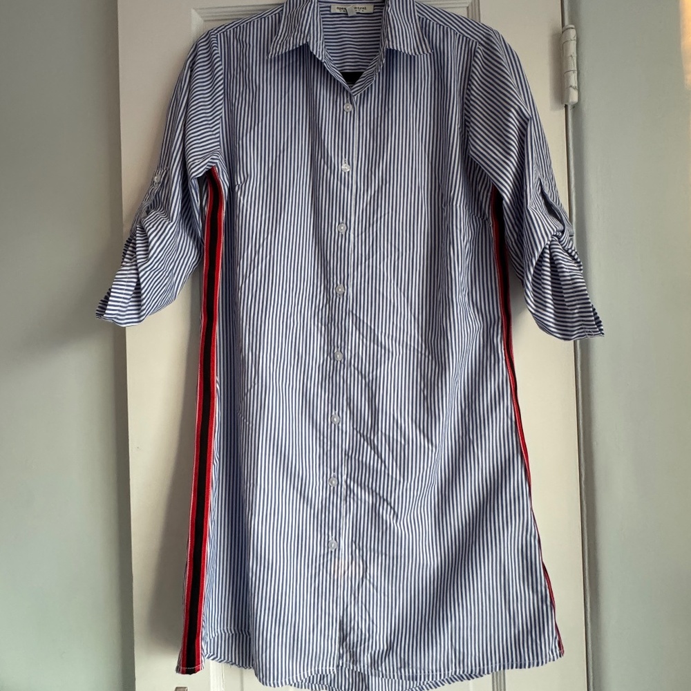 Speed Control Navy White stripes Shirt Dress Size S